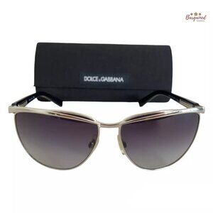 Authentic DOLCE & GABBANA Silver Metal Rim Black Bar Madonna Sunglasses DG 2087
